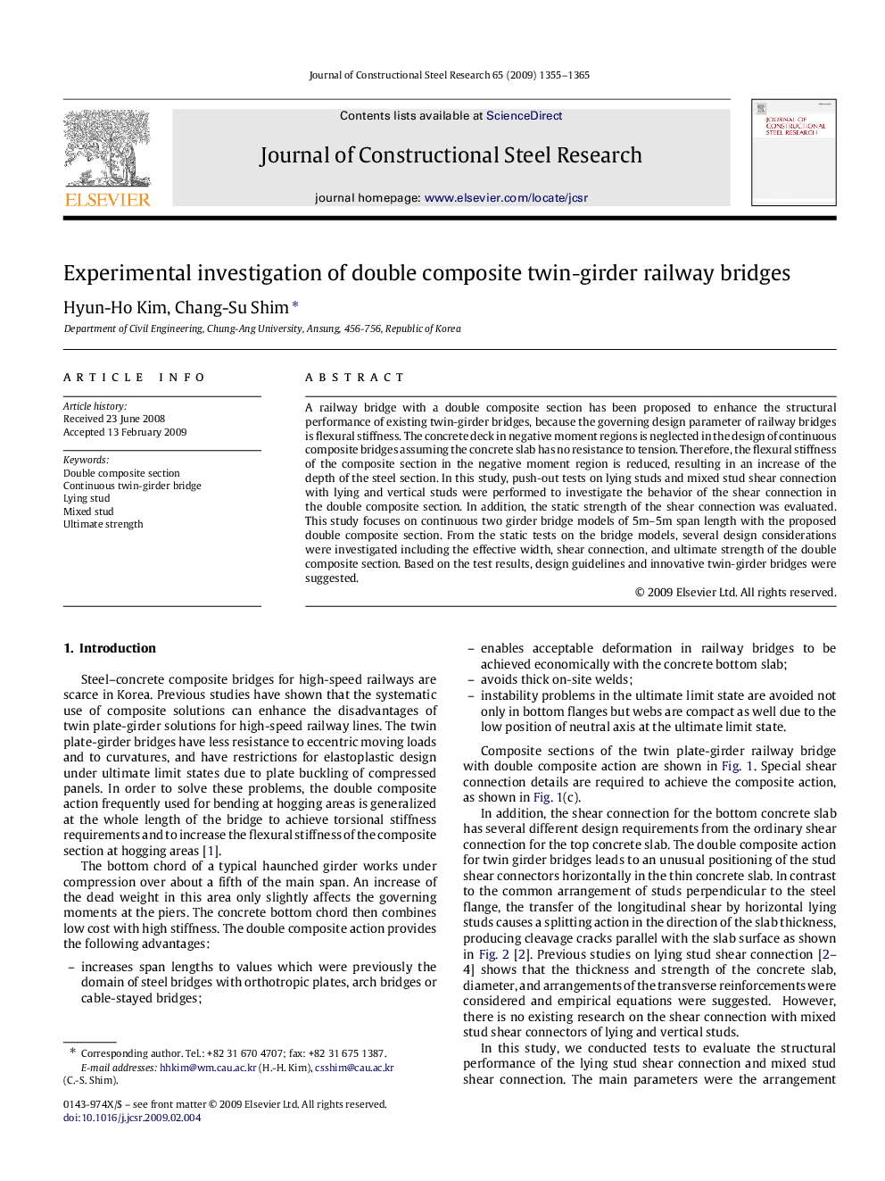 Experimental investigation of double composite twin-girder railway bridges