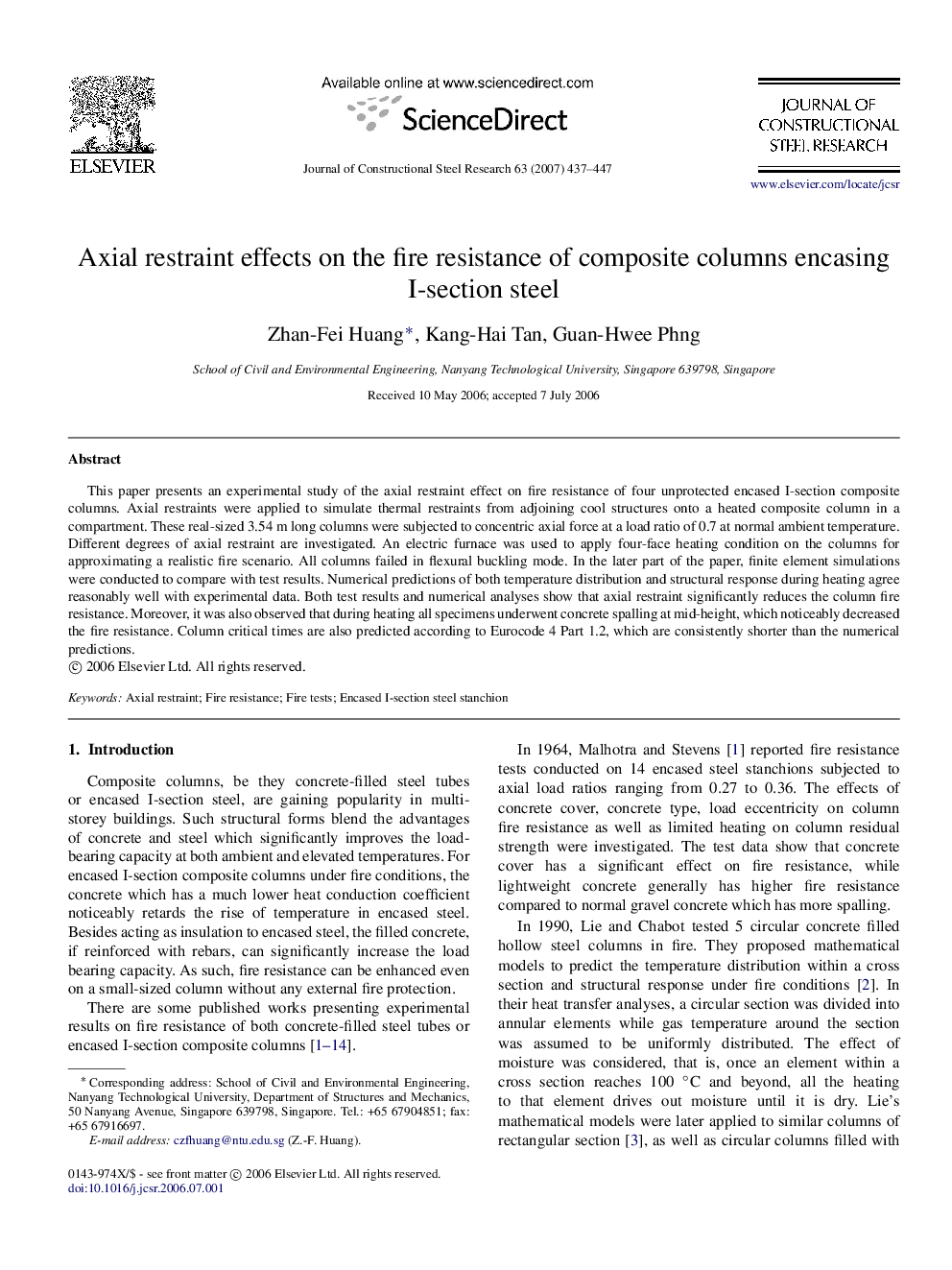 Axial restraint effects on the fire resistance of composite columns encasing I-section steel