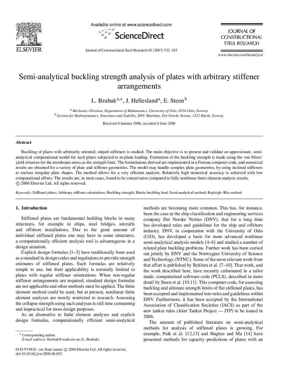 Semi-analytical buckling strength analysis of plates with arbitrary stiffener arrangements