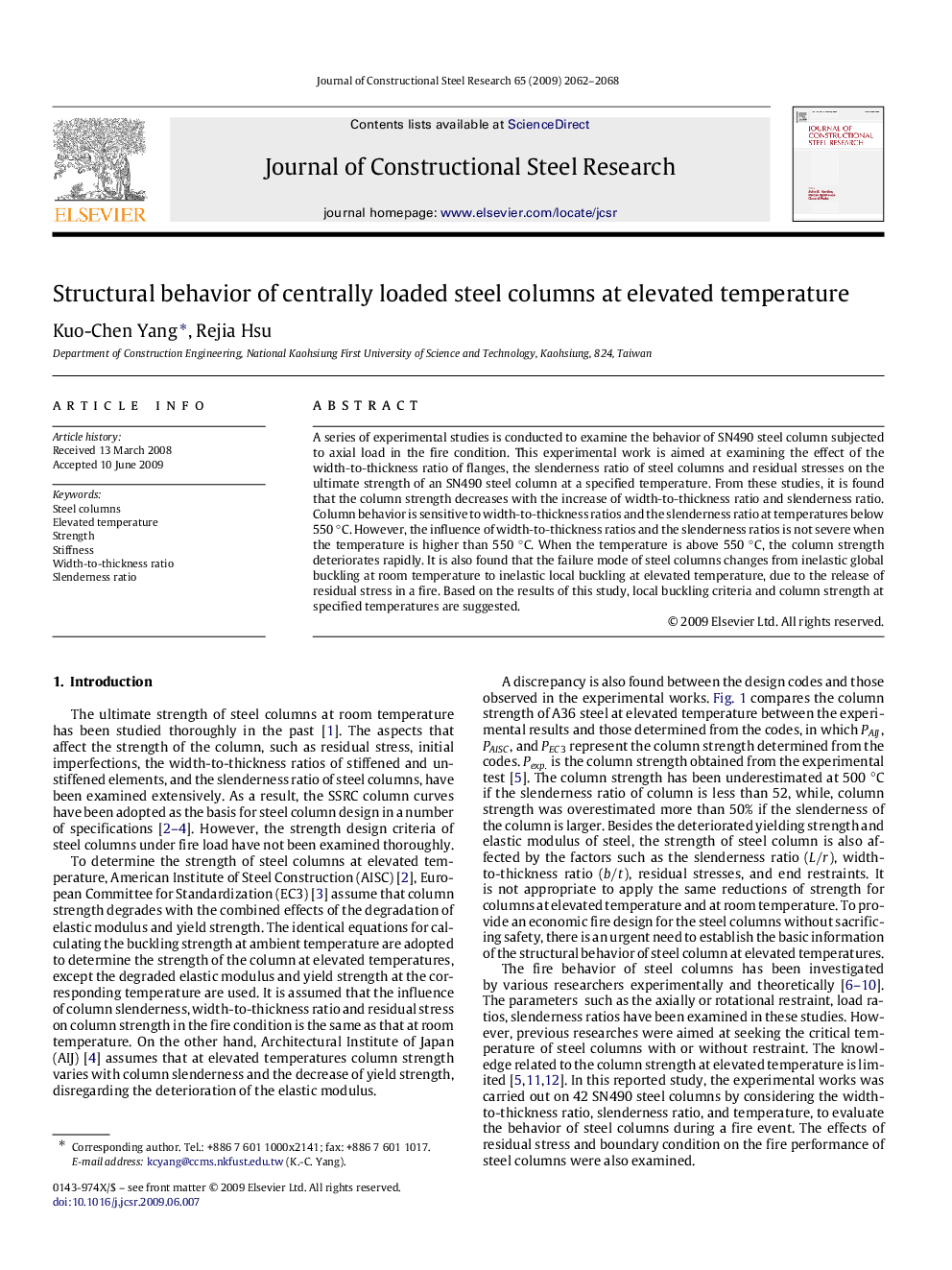 Structural behavior of centrally loaded steel columns at elevated temperature