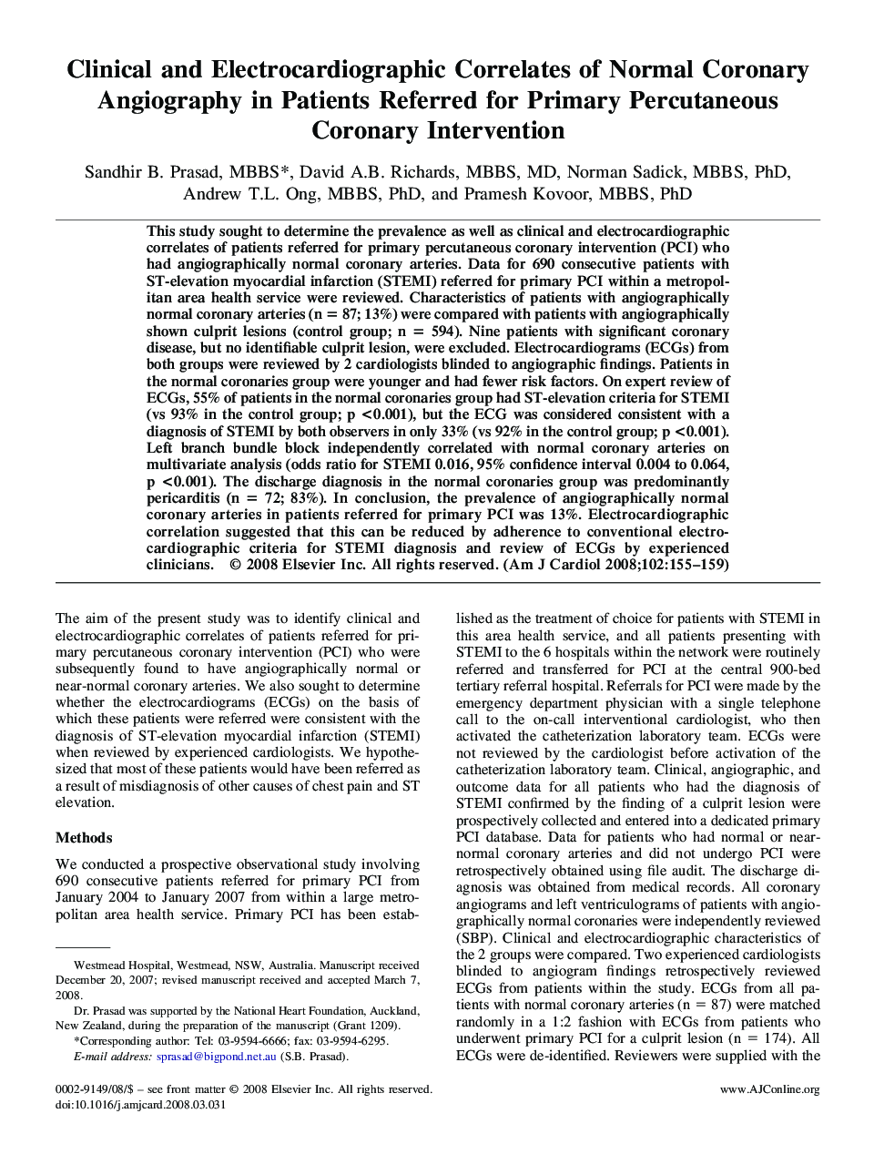 Clinical and Electrocardiographic Correlates of Normal Coronary Angiography in Patients Referred for Primary Percutaneous Coronary Intervention 
