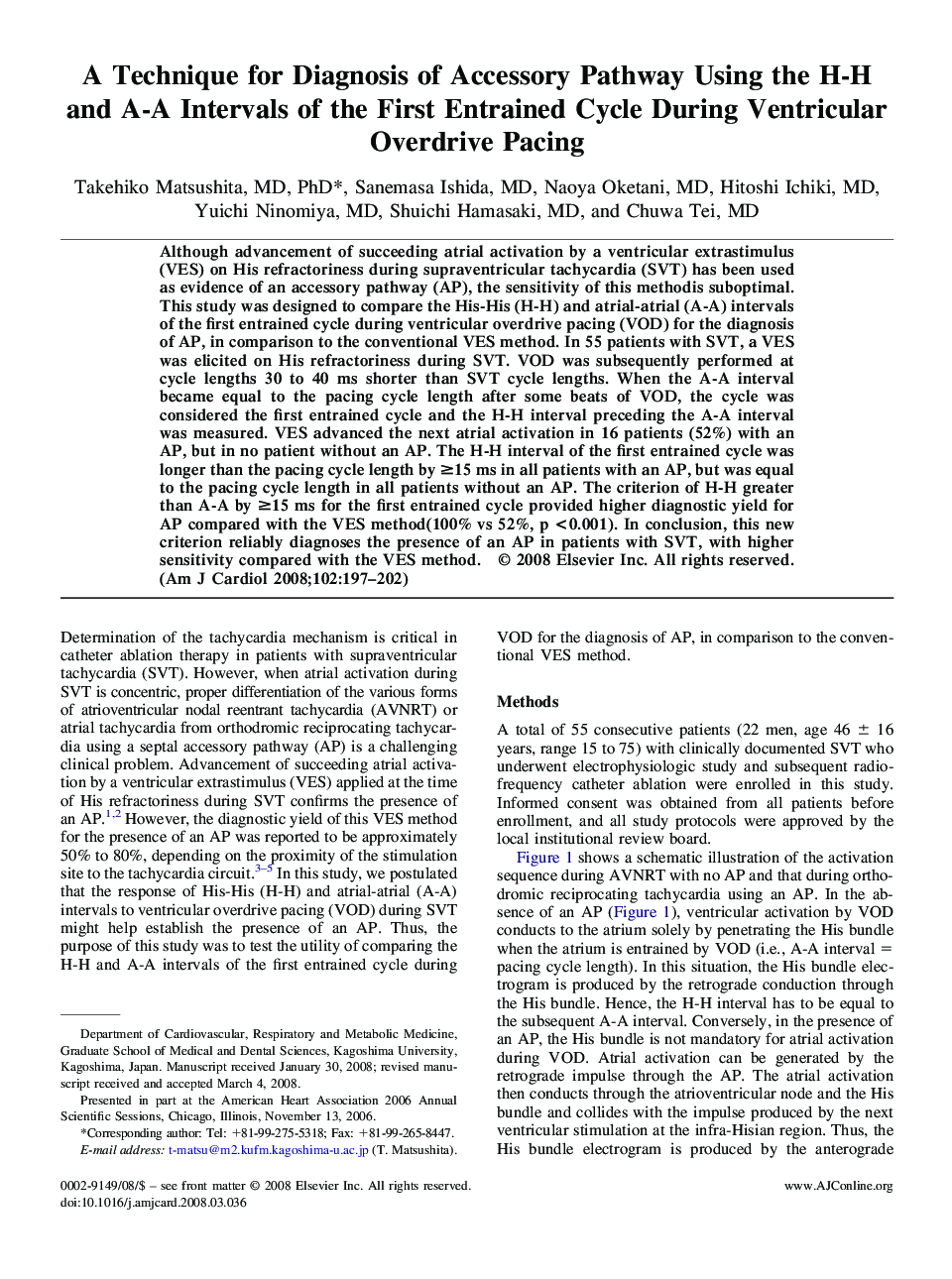 عکس صفحه اول مقاله: A Technique for Diagnosis of Accessory Pathway Using the H-H and A-A Intervals of the First Entrained Cycle During Ventricular Overdrive Pacing A Technique for Diagnosis of Accessory Pathway Using the H-H and A-A Intervals of the First Entrained Cycle During Ventricular Overdrive Pacing