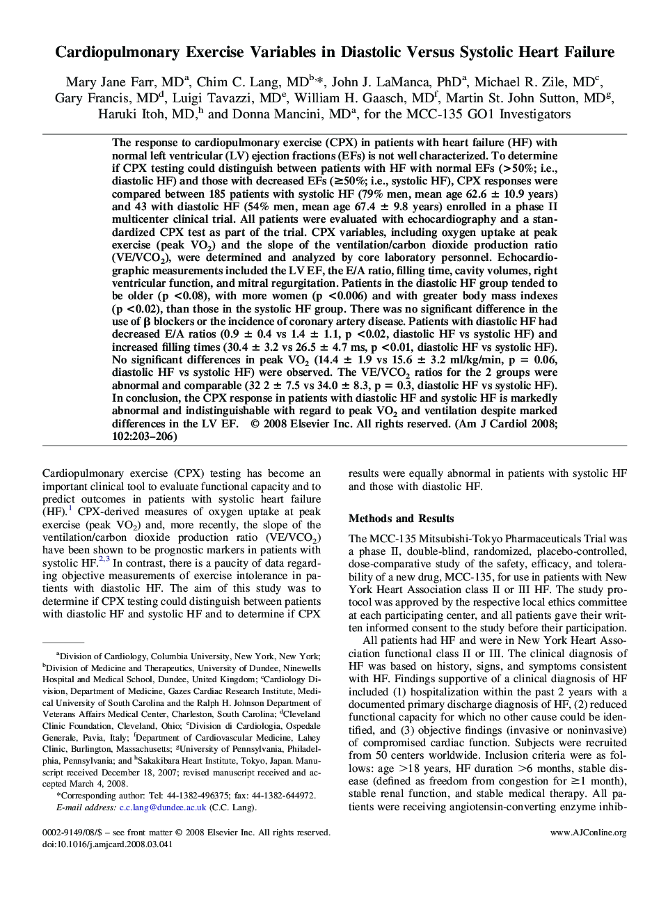 Cardiopulmonary Exercise Variables in Diastolic Versus Systolic Heart Failure