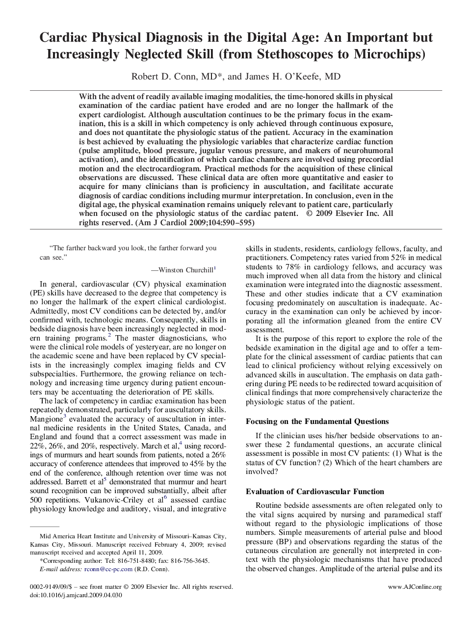 Cardiac Physical Diagnosis in the Digital Age: An Important but Increasingly Neglected Skill (from Stethoscopes to Microchips)