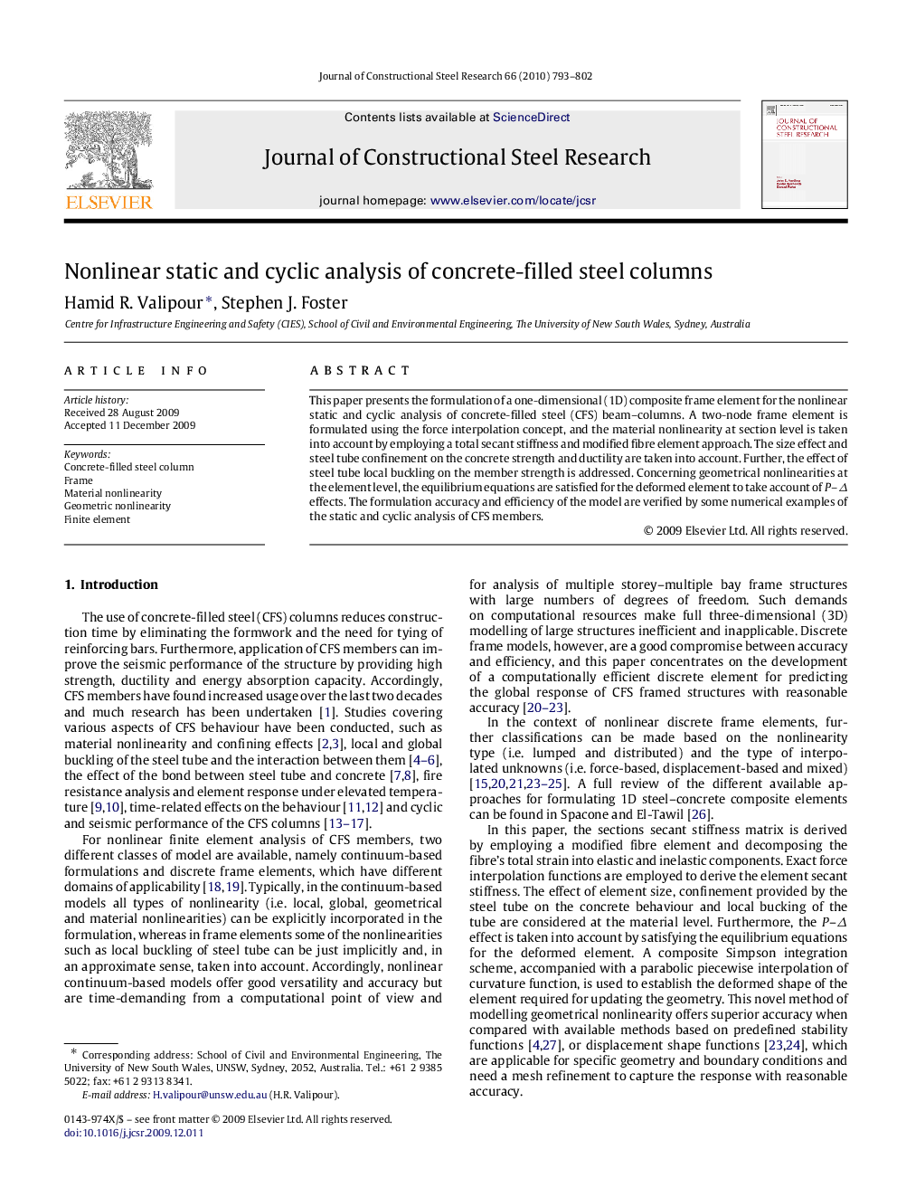 Nonlinear static and cyclic analysis of concrete-filled steel columns