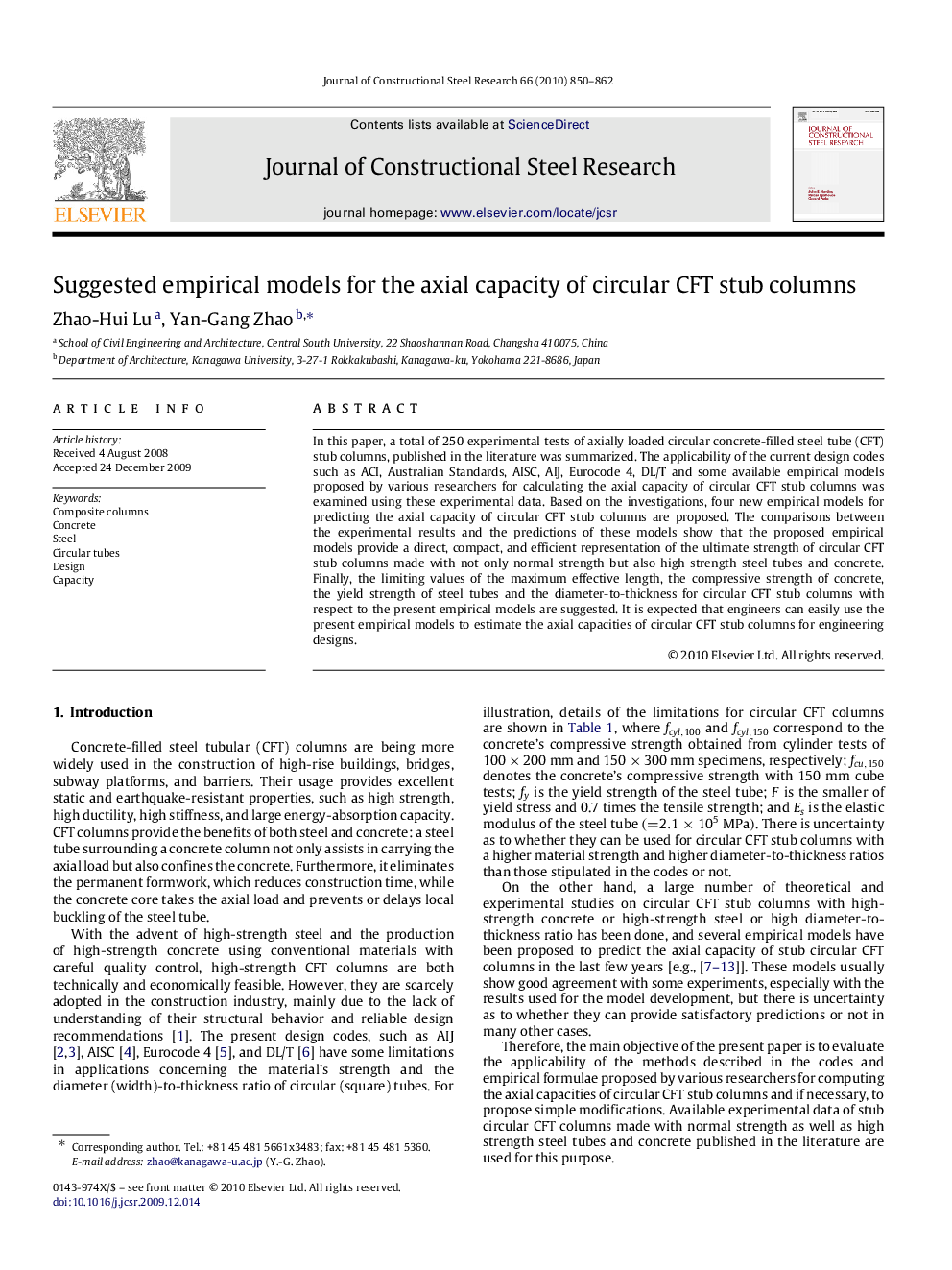 Suggested empirical models for the axial capacity of circular CFT stub columns