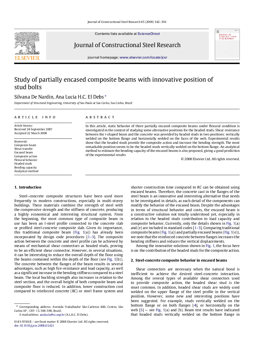 Study of partially encased composite beams with innovative position of stud bolts