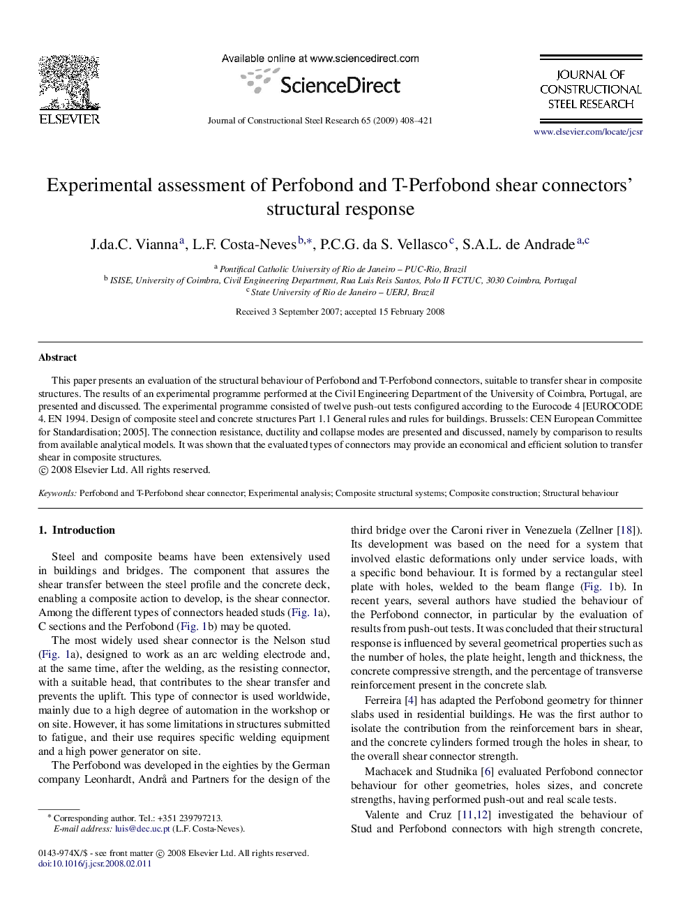 Experimental assessment of Perfobond and T-Perfobond shear connectors’ structural response