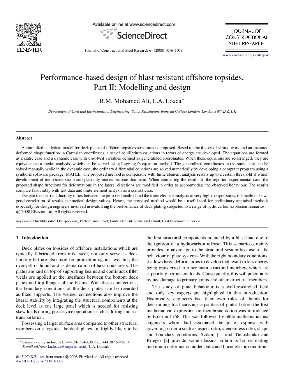 Performance-based design of blast resistant offshore topsides, Part II: Modelling and design