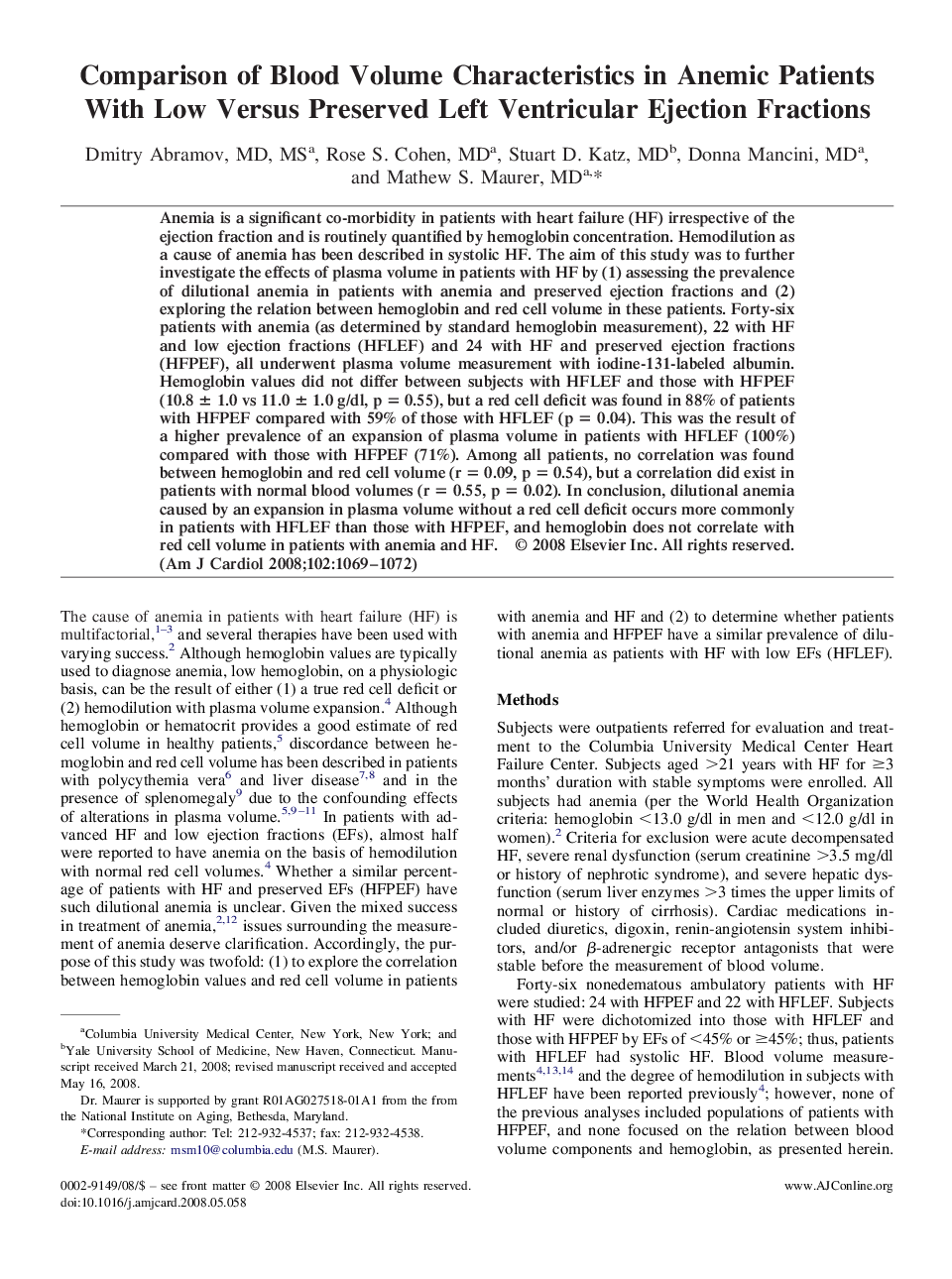 عکس صفحه اول مقاله: Comparison of Blood Volume Characteristics in Anemic Patients With Low Versus Preserved Left Ventricular Ejection Fractions Comparison of Blood Volume Characteristics in Anemic Patients With Low Versus Preserved Left Ventricular Ejection Fractions