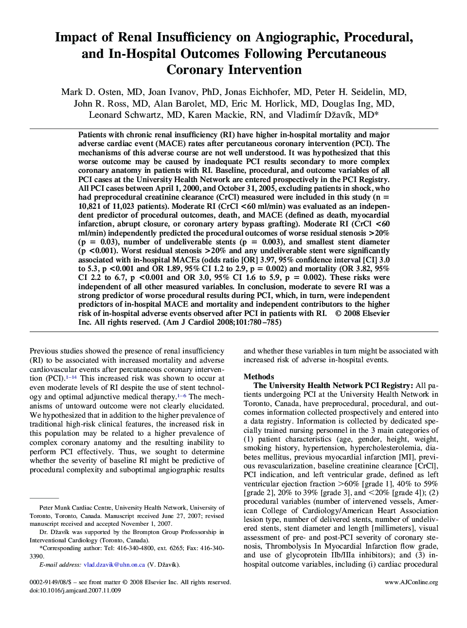 Impact of Renal Insufficiency on Angiographic, Procedural, and In-Hospital Outcomes Following Percutaneous Coronary Intervention