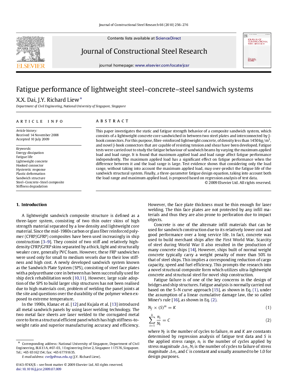 Fatigue performance of lightweight steel–concrete–steel sandwich systems