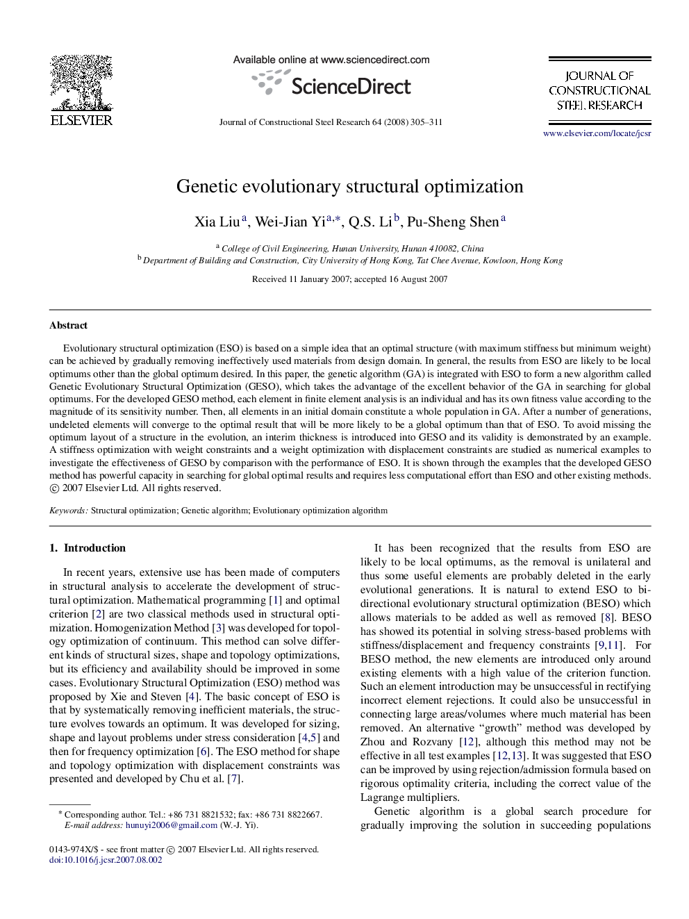 Genetic evolutionary structural optimization