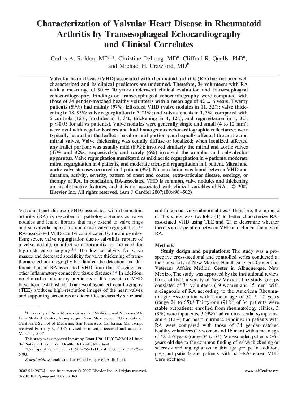 Characterization of Valvular Heart Disease in Rheumatoid Arthritis by Transesophageal Echocardiography and Clinical Correlates 