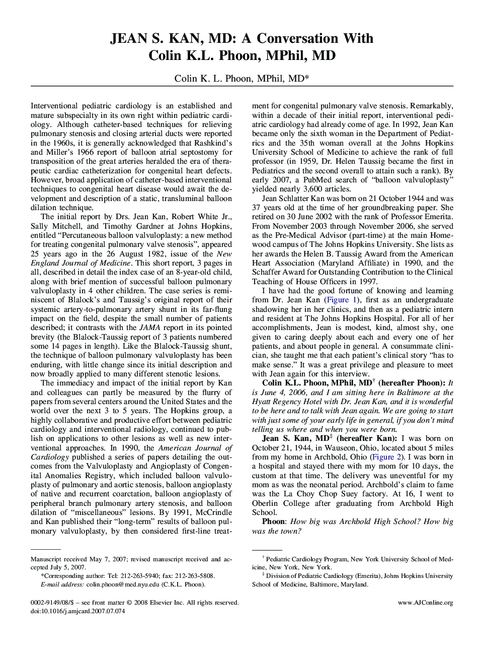 JEAN S. KAN, MD: A Conversation With Colin K.L. Phoon, MPhil, MD