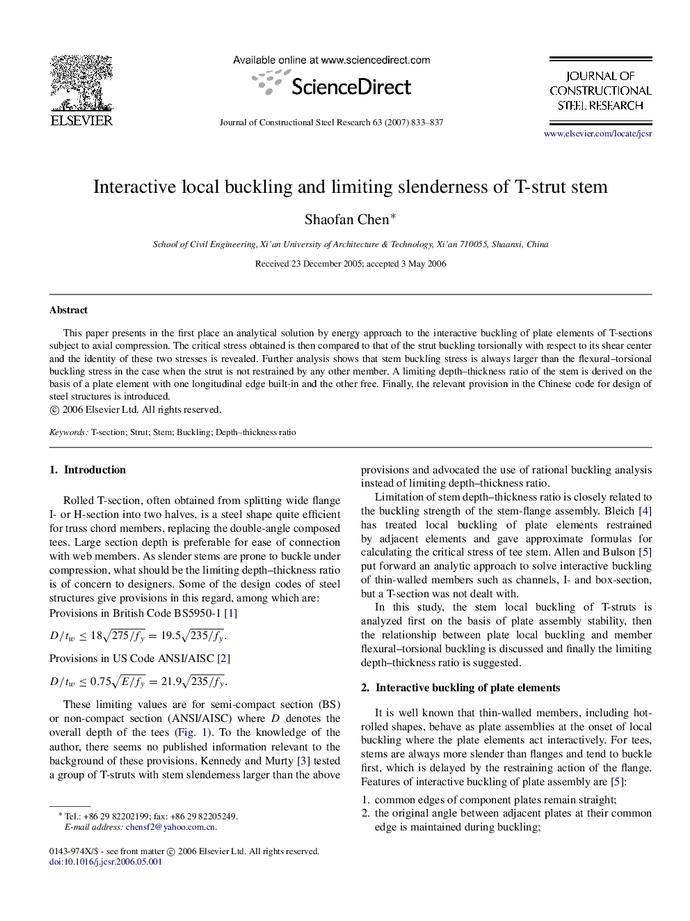 Interactive local buckling and limiting slenderness of T-strut stem