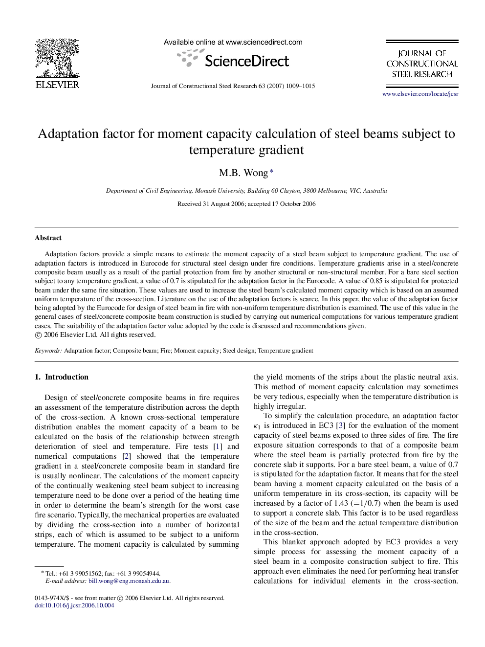 Adaptation factor for moment capacity calculation of steel beams subject to temperature gradient