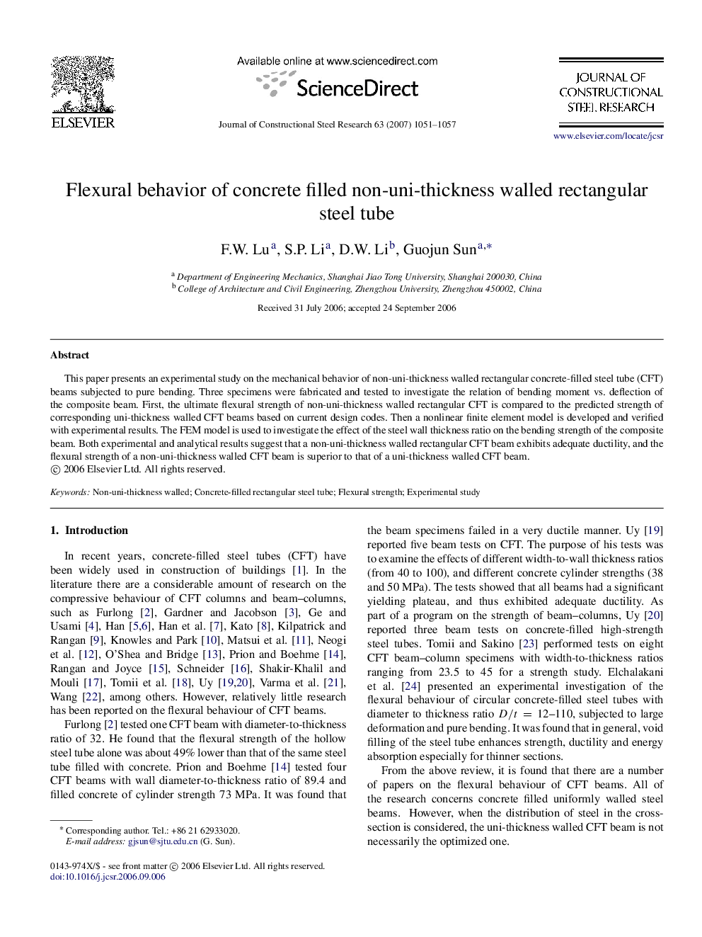 Flexural behavior of concrete filled non-uni-thickness walled rectangular steel tube