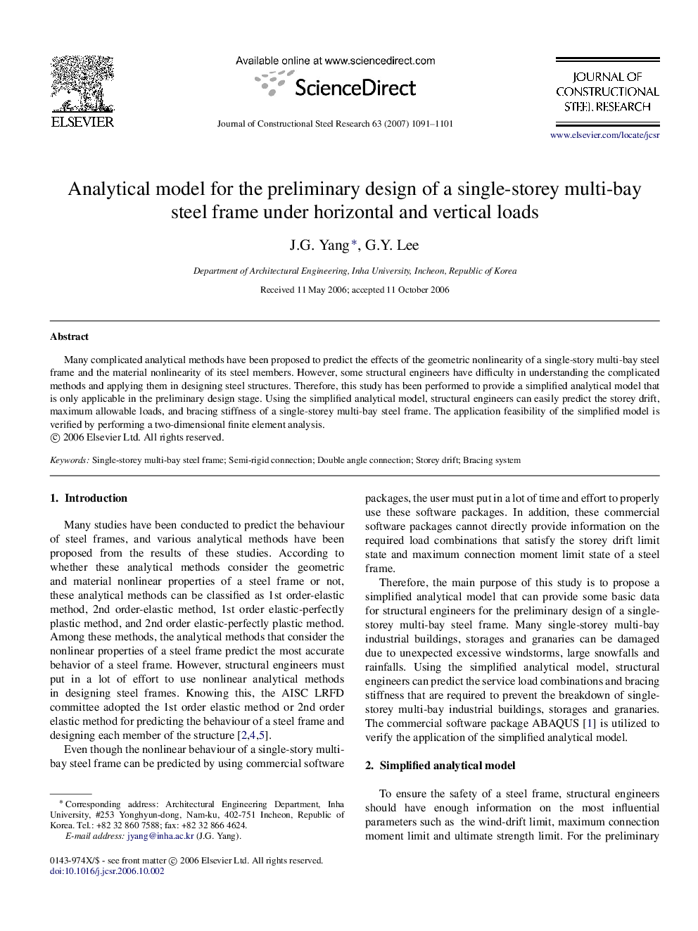 Analytical model for the preliminary design of a single-storey multi-bay steel frame under horizontal and vertical loads