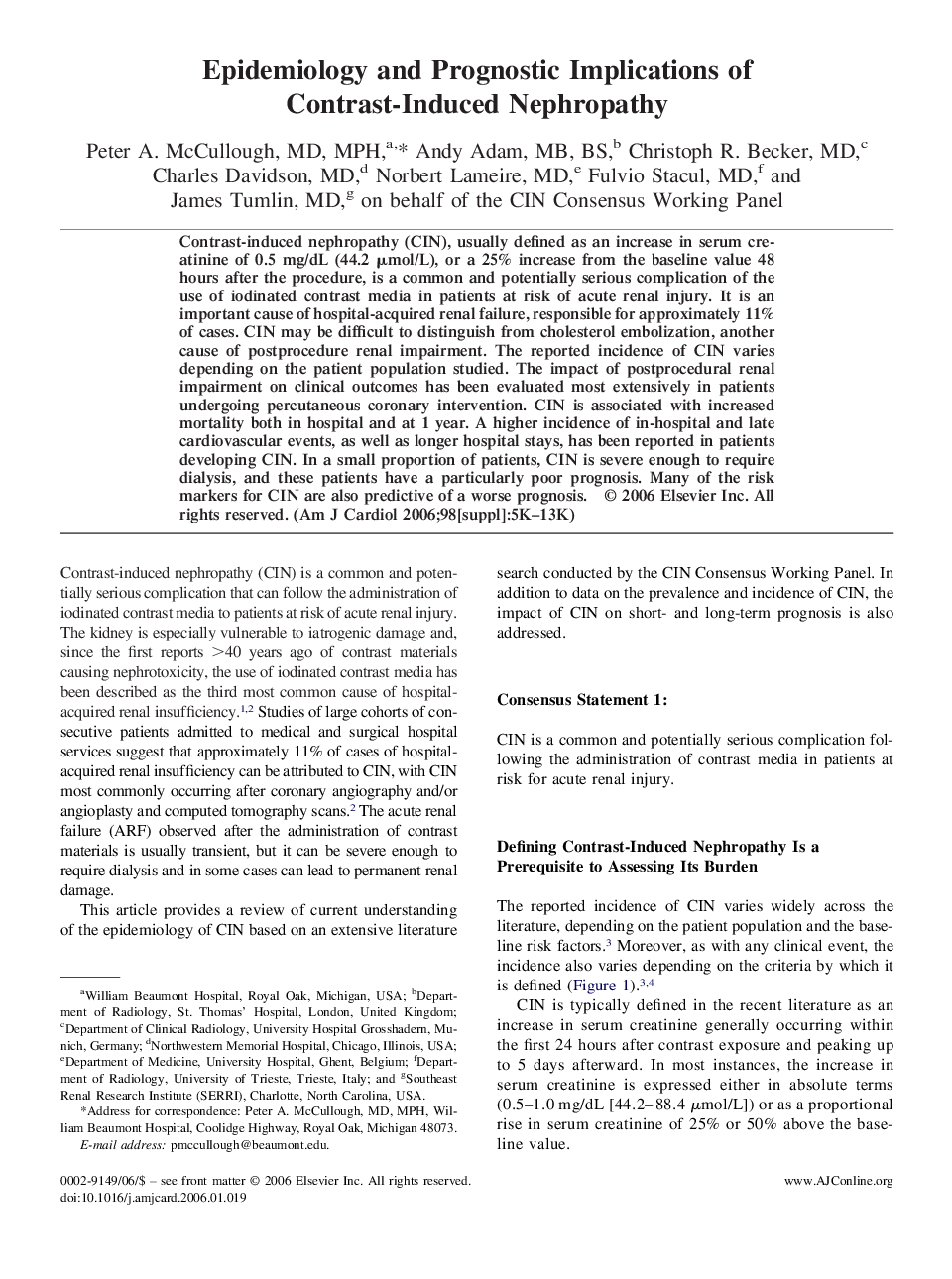 عکس صفحه اول مقاله: Epidemiology and Prognostic Implications of Contrast-Induced Nephropathy Epidemiology and Prognostic Implications of Contrast-Induced Nephropathy