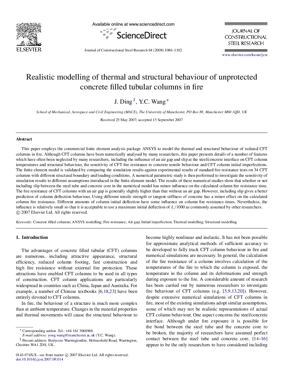 Realistic modelling of thermal and structural behaviour of unprotected concrete filled tubular columns in fire