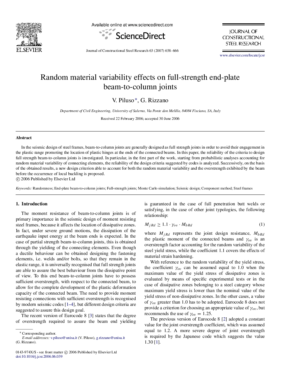 Random material variability effects on full-strength end-plate beam-to-column joints