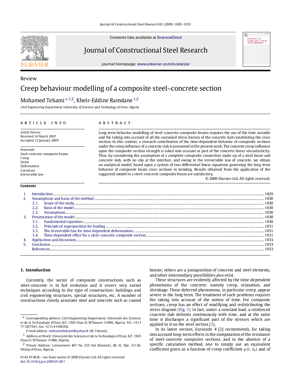 Creep behaviour modelling of a composite steel–concrete section