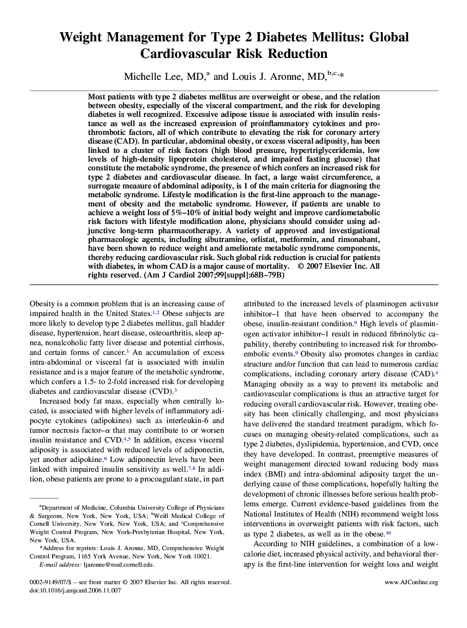 Weight Management for Type 2 Diabetes Mellitus: Global Cardiovascular Risk Reduction