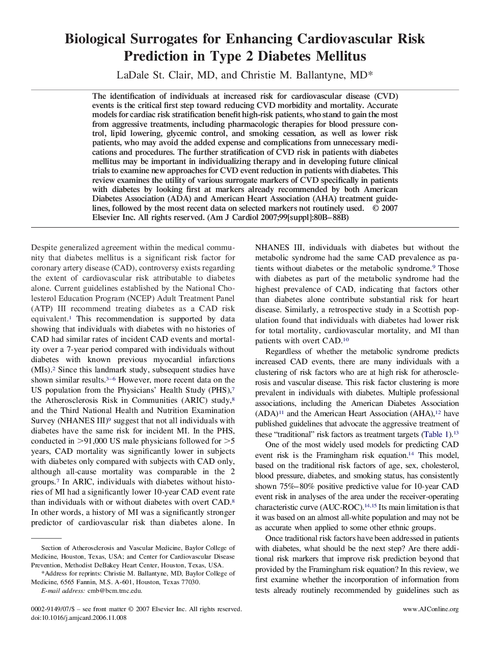 Biological Surrogates for Enhancing Cardiovascular Risk Prediction in Type 2 Diabetes Mellitus