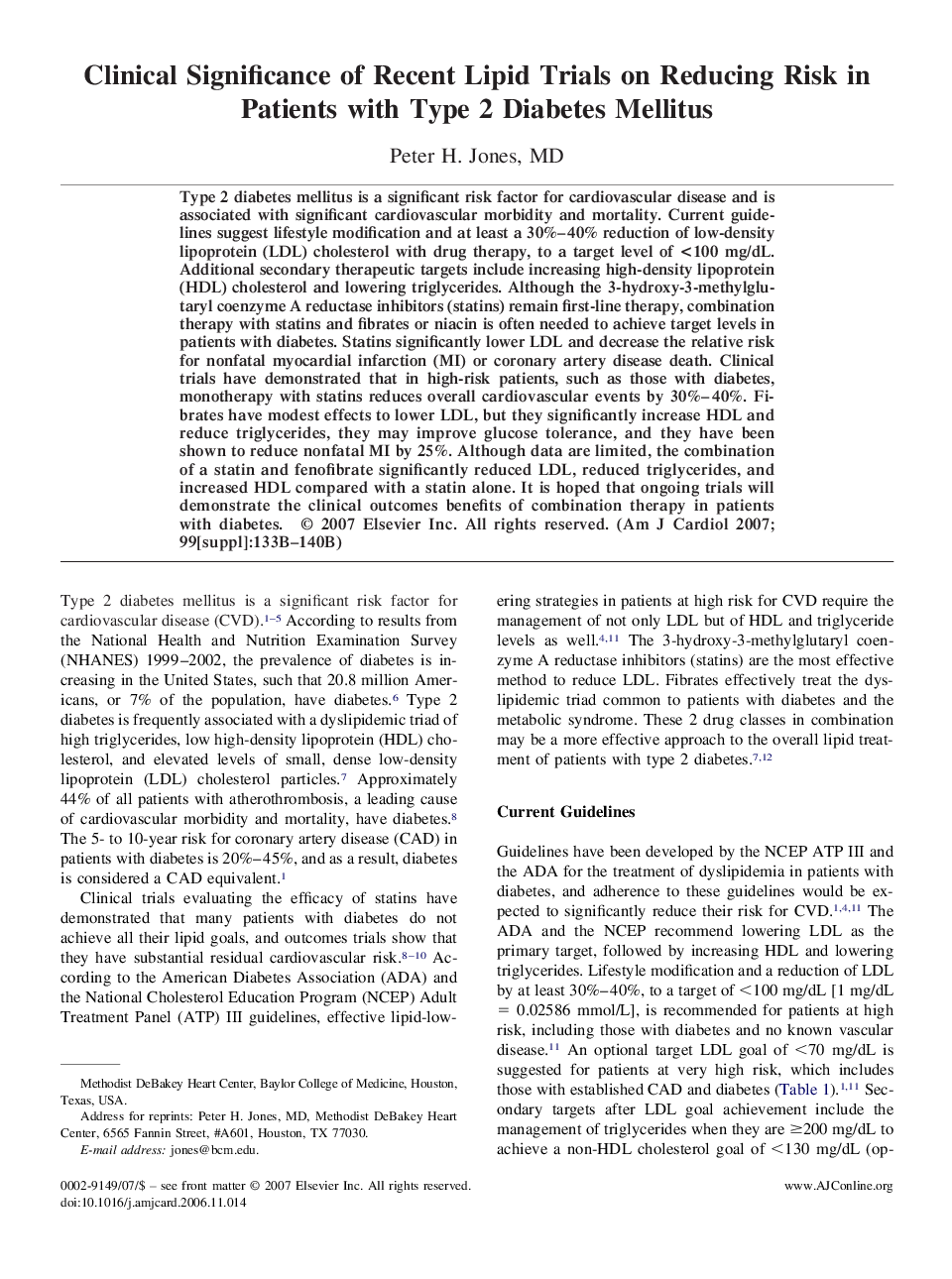 Clinical Significance of Recent Lipid Trials on Reducing Risk in Patients with Type 2 Diabetes Mellitus