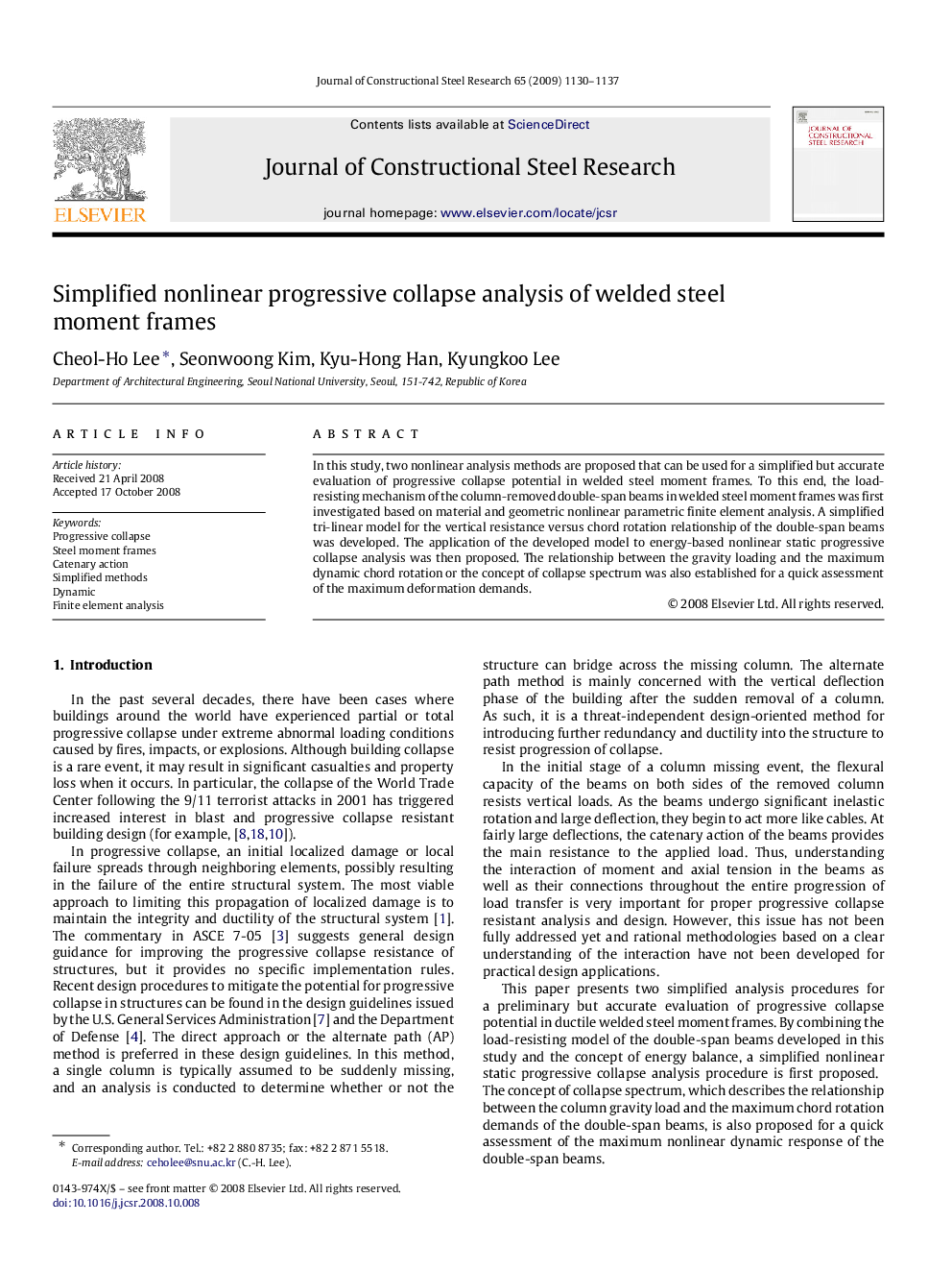 Simplified nonlinear progressive collapse analysis of welded steel moment frames