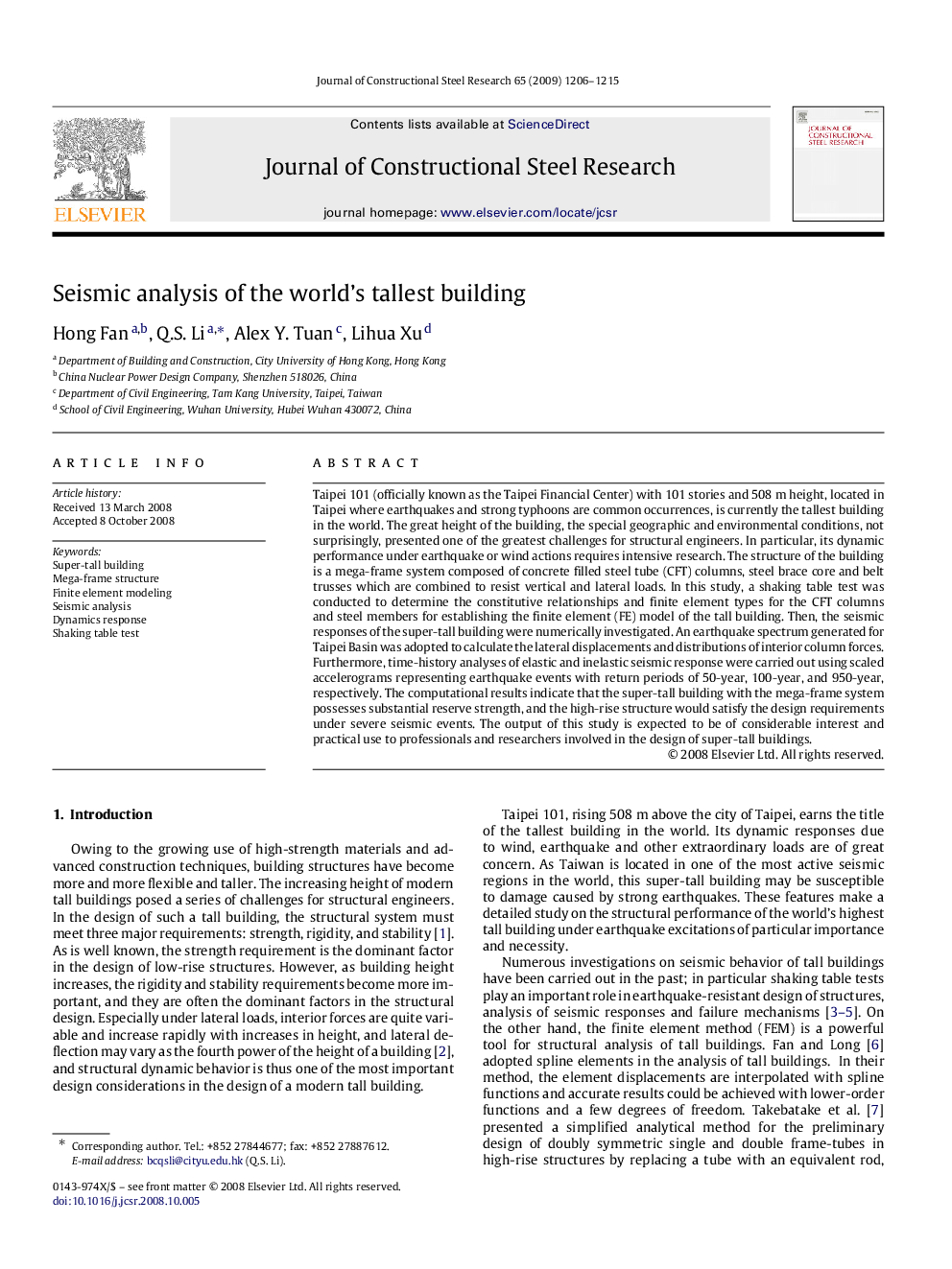 Seismic analysis of the world’s tallest building