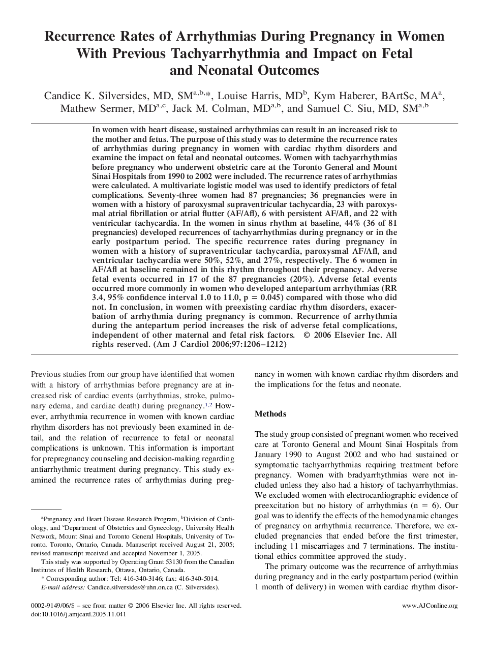 Recurrence Rates of Arrhythmias During Pregnancy in Women With Previous Tachyarrhythmia and Impact on Fetal and Neonatal Outcomes 