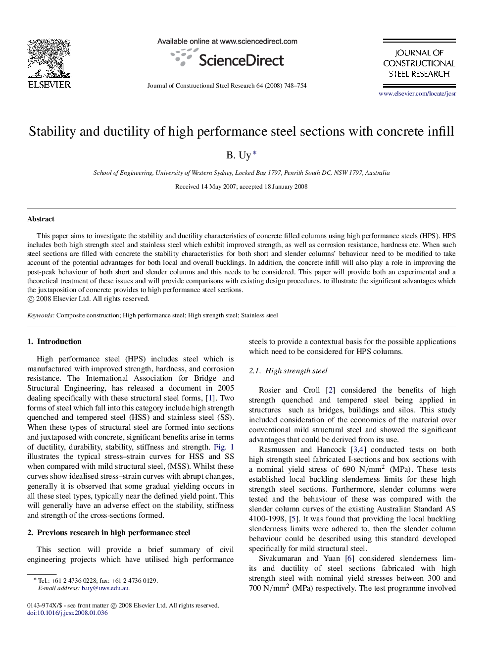 Stability and ductility of high performance steel sections with concrete infill