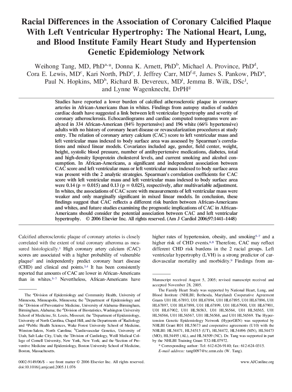 عکس صفحه اول مقاله: Racial Differences in the Association of Coronary Calcified Plaque With Left Ventricular Hypertrophy: The National Heart, Lung, and Blood Institute Family Heart Study and Hypertension Genetic Epidemiology Network Racial Differences in the Association of Coronary Calcified Plaque With Left Ventricular Hypertrophy: The National Heart, Lung, and Blood Institute Family Heart Study and Hypertension Genetic Epidemiology Network