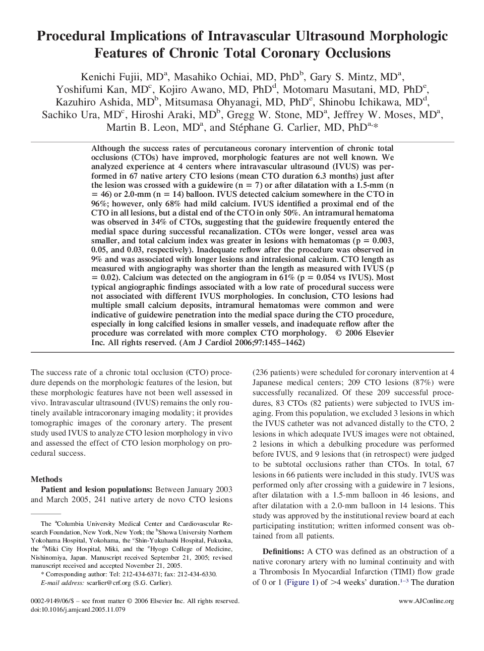 عکس صفحه اول مقاله: Procedural Implications of Intravascular Ultrasound Morphologic Features of Chronic Total Coronary Occlusions Procedural Implications of Intravascular Ultrasound Morphologic Features of Chronic Total Coronary Occlusions