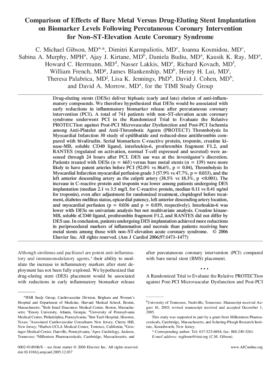 عکس صفحه اول مقاله: Comparison of Effects of Bare Metal Versus Drug-Eluting Stent Implantation on Biomarker Levels Following Percutaneous Coronary Intervention for Non–ST-Elevation Acute Coronary Syndrome Comparison of Effects of Bare Metal Versus Drug-Eluting Stent Implantation on Biomarker Levels Following Percutaneous Coronary Intervention for Non–ST-Elevation Acute Coronary Syndrome