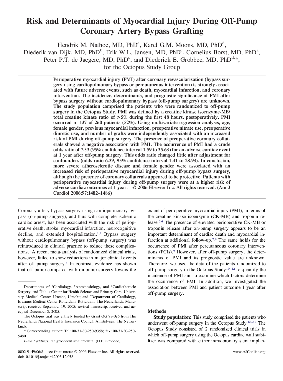 عکس صفحه اول مقاله: Risk and Determinants of Myocardial Injury During Off-Pump Coronary Artery Bypass Grafting Risk and Determinants of Myocardial Injury During Off-Pump Coronary Artery Bypass Grafting