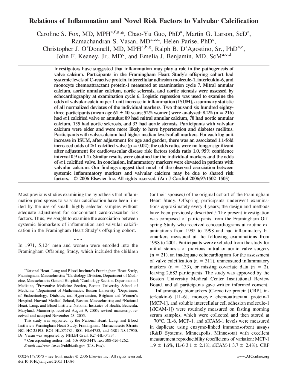 عکس صفحه اول مقاله: Relations of Inflammation and Novel Risk Factors to Valvular Calcification Relations of Inflammation and Novel Risk Factors to Valvular Calcification