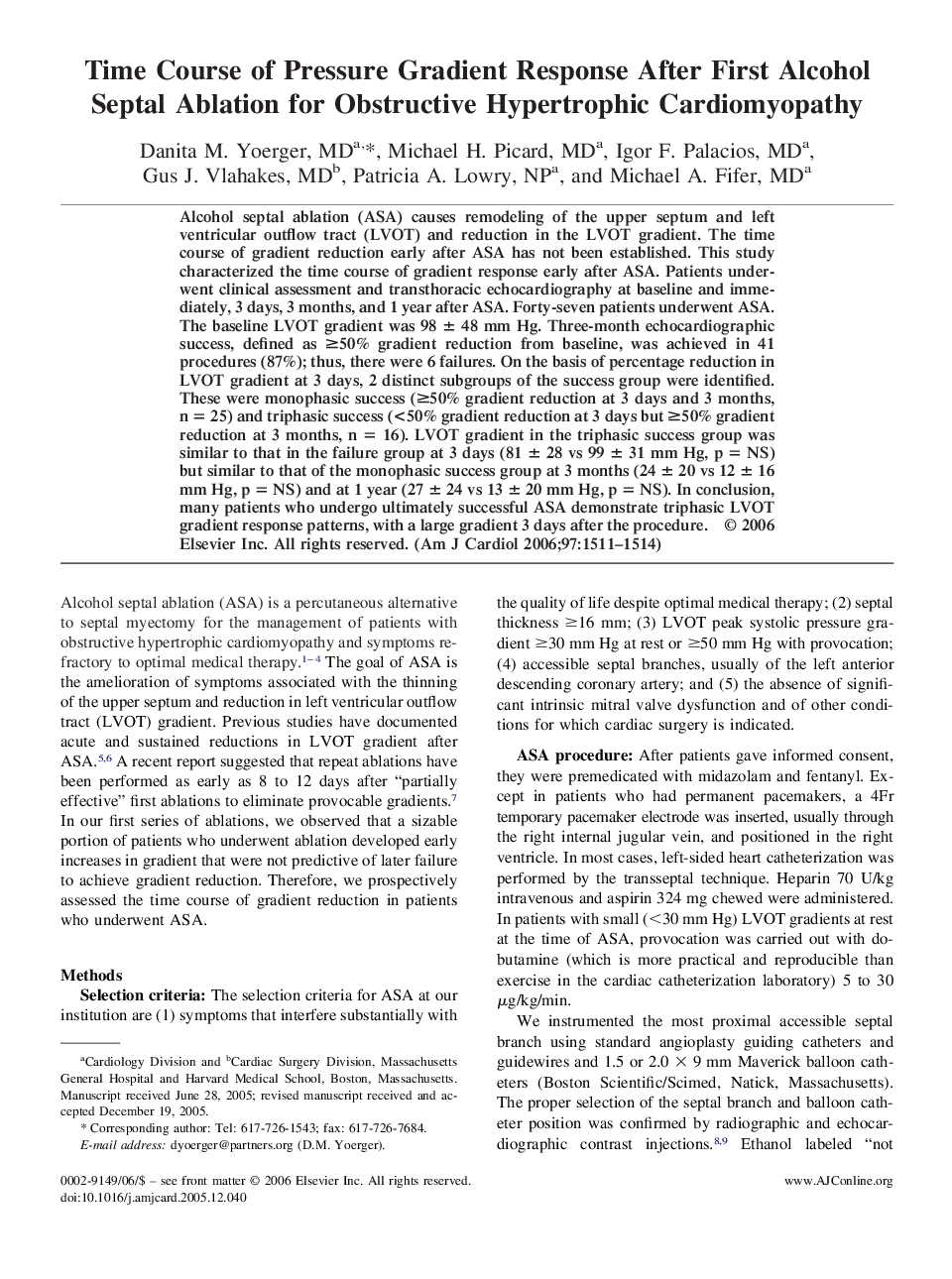 عکس صفحه اول مقاله: Time Course of Pressure Gradient Response After First Alcohol Septal Ablation for Obstructive Hypertrophic Cardiomyopathy Time Course of Pressure Gradient Response After First Alcohol Septal Ablation for Obstructive Hypertrophic Cardiomyopathy