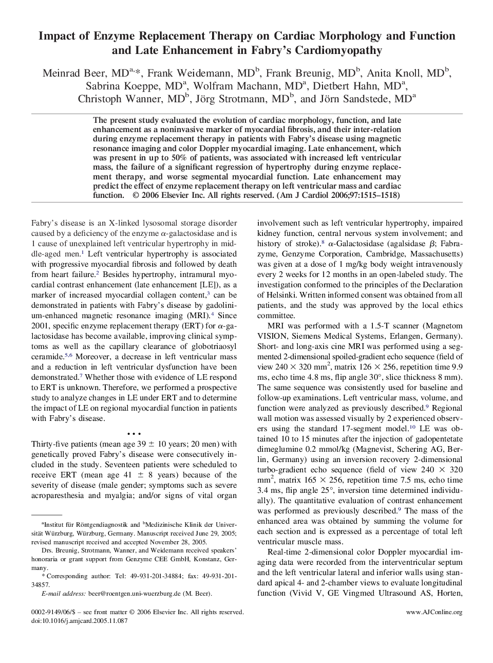 عکس صفحه اول مقاله: Impact of Enzyme Replacement Therapy on Cardiac Morphology and Function and Late Enhancement in Fabry’s Cardiomyopathy Impact of Enzyme Replacement Therapy on Cardiac Morphology and Function and Late Enhancement in Fabry’s Cardiomyopathy