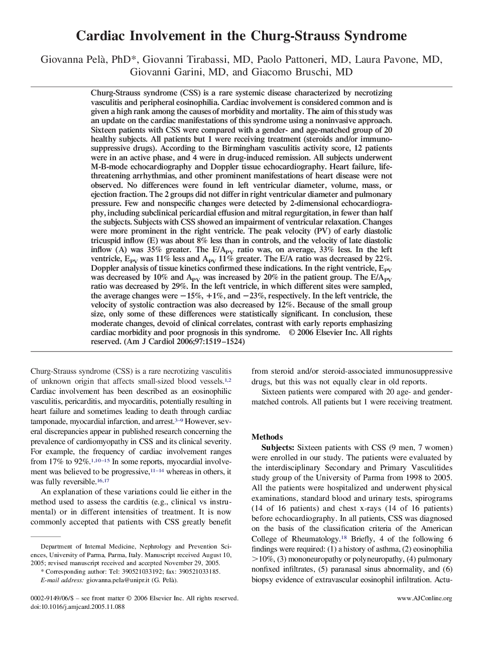 Cardiac Involvement in the Churg-Strauss Syndrome