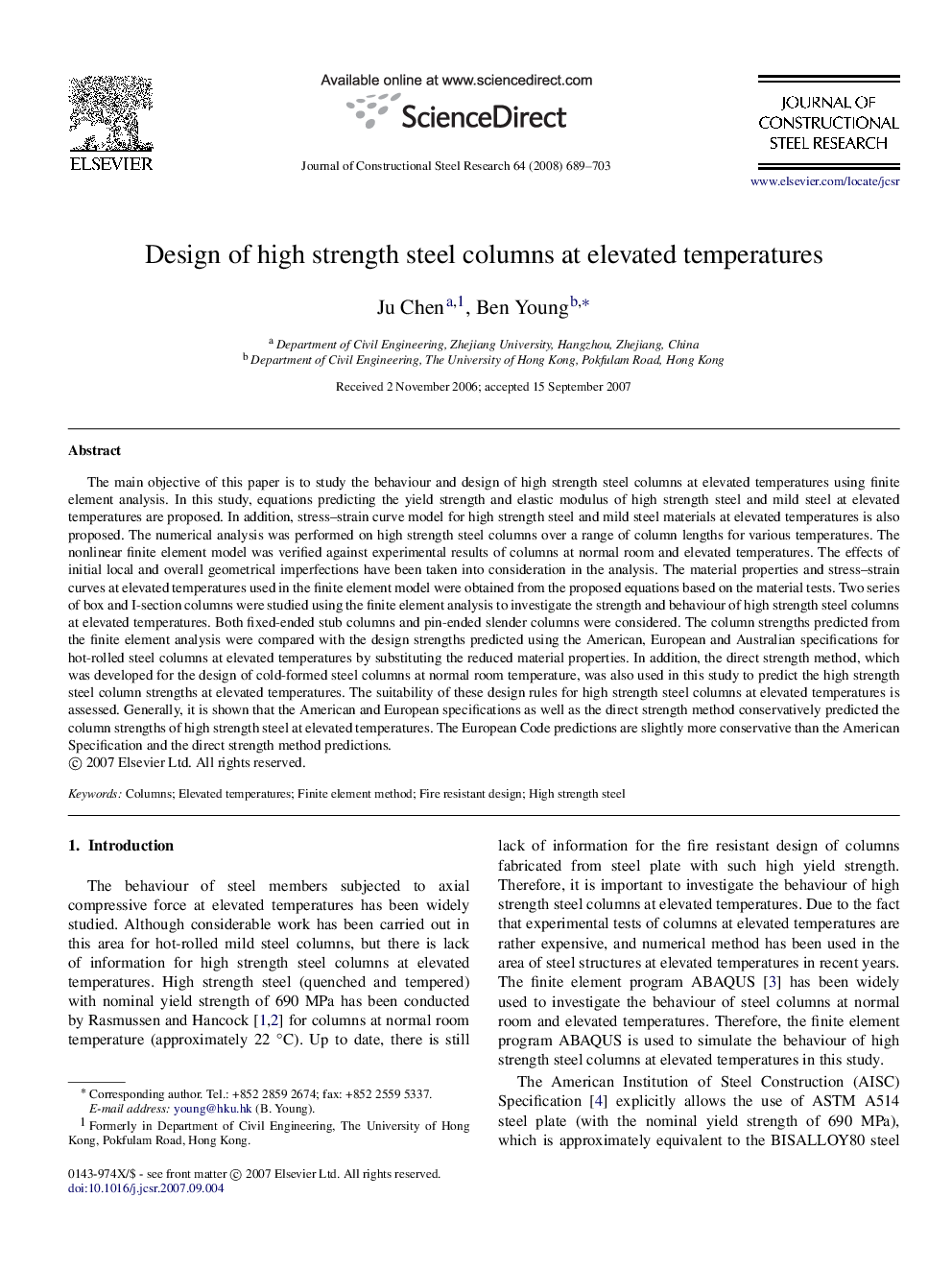 Design of high strength steel columns at elevated temperatures