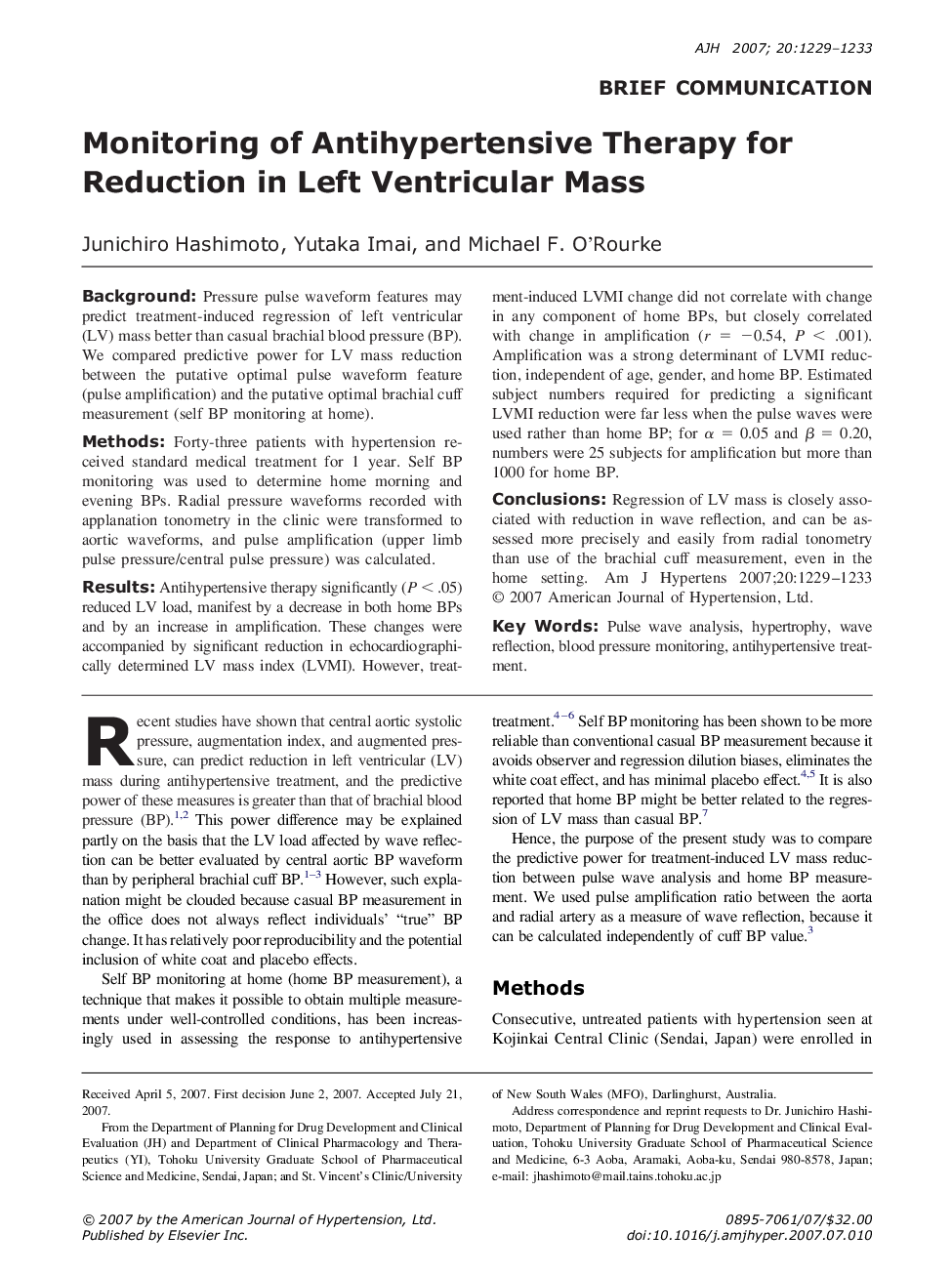 Monitoring of Antihypertensive Therapy for Reduction in Left Ventricular Mass