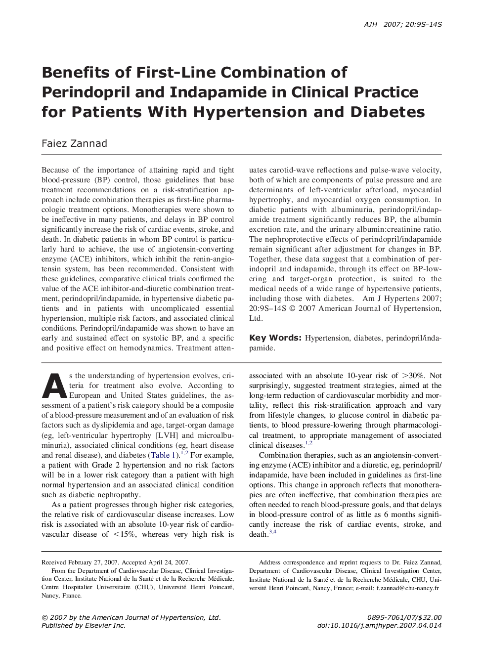 عکس صفحه اول مقاله: Benefits of First-Line Combination of Perindopril and Indapamide in Clinical Practice for Patients With Hypertension and Diabetes Benefits of First-Line Combination of Perindopril and Indapamide in Clinical Practice for Patients With Hypertension and Diabetes