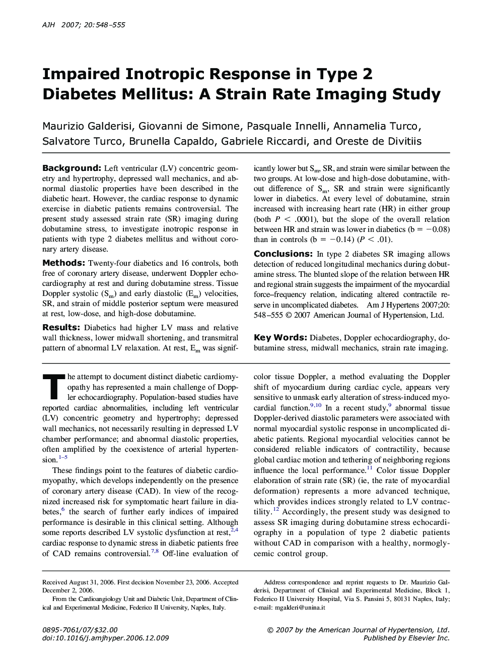 Impaired Inotropic Response in Type 2 Diabetes Mellitus: A Strain Rate Imaging Study