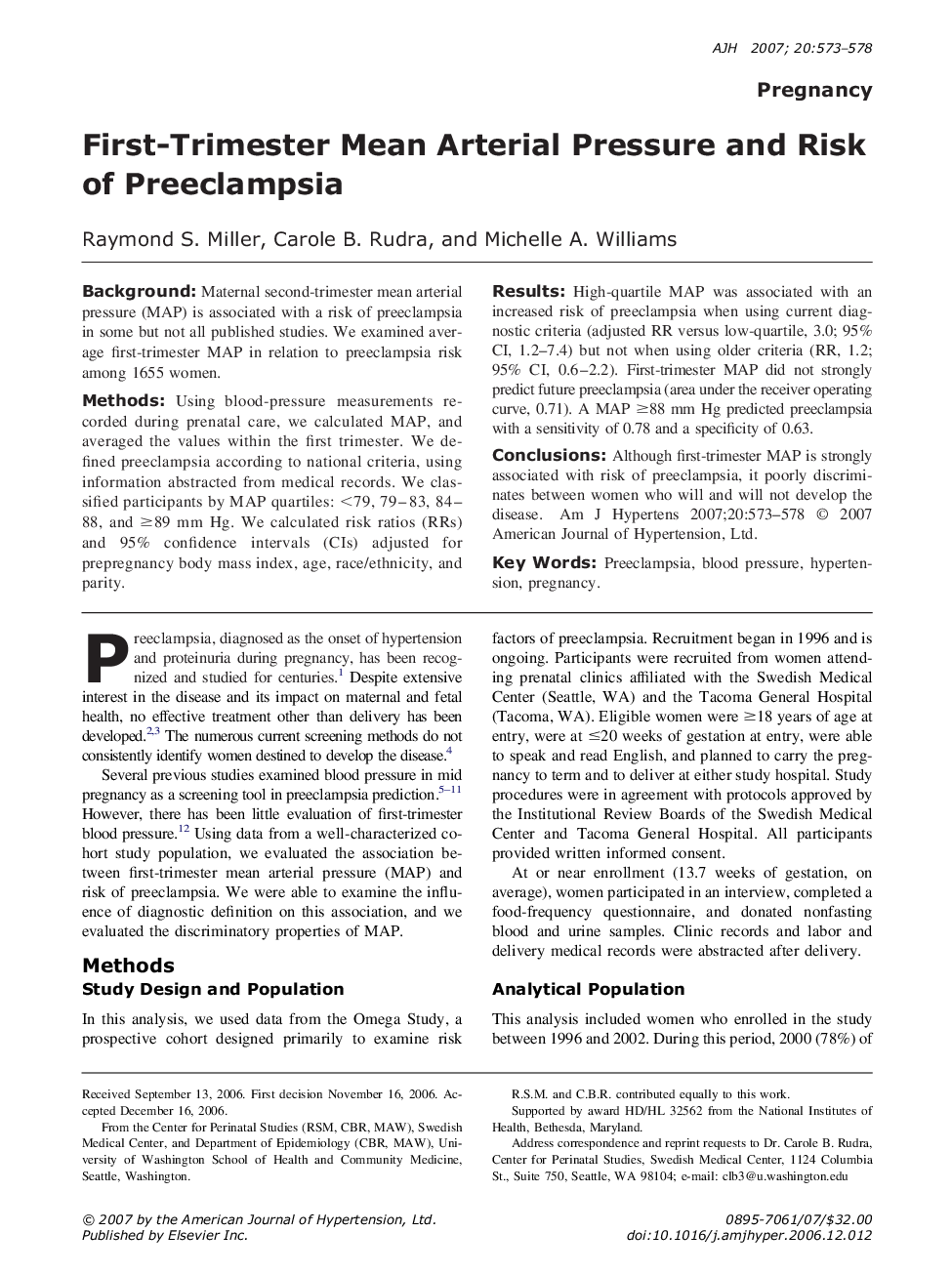 First-Trimester Mean Arterial Pressure and Risk of Preeclampsia