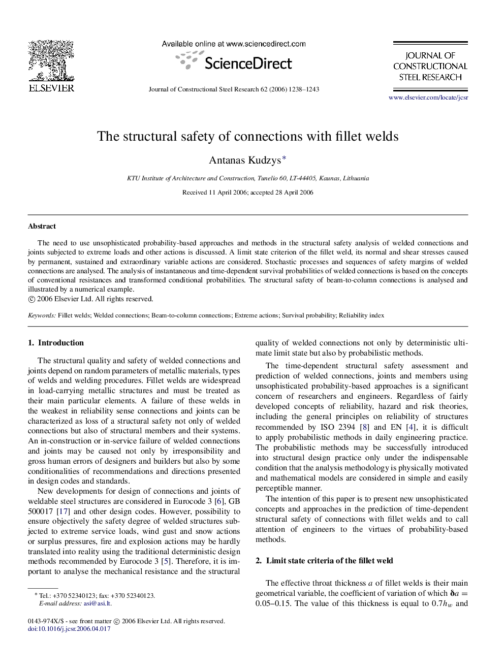 The structural safety of connections with fillet welds