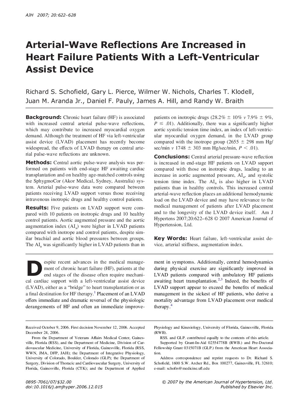 Arterial-Wave Reflections Are Increased in Heart Failure Patients With a Left-Ventricular Assist Device