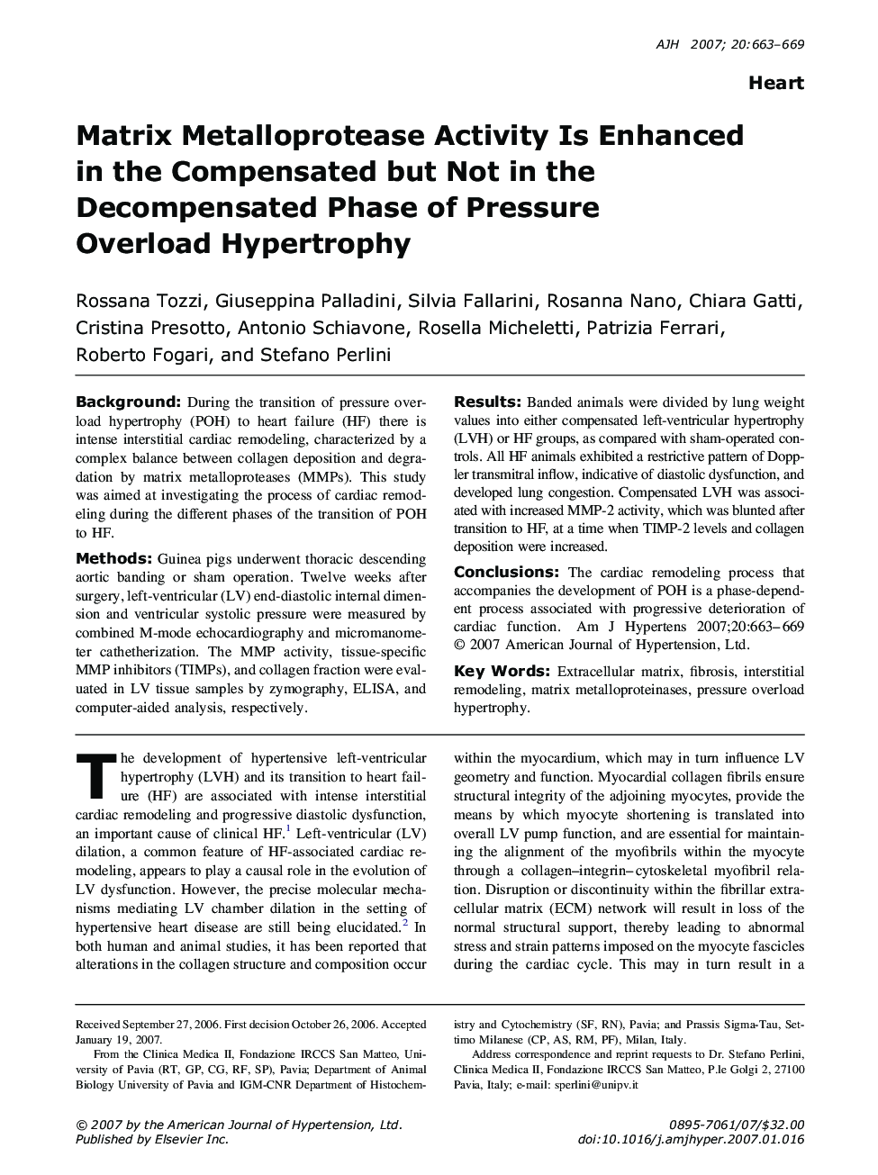 Matrix Metalloprotease Activity Is Enhanced in the Compensated but Not in the Decompensated Phase of Pressure Overload Hypertrophy